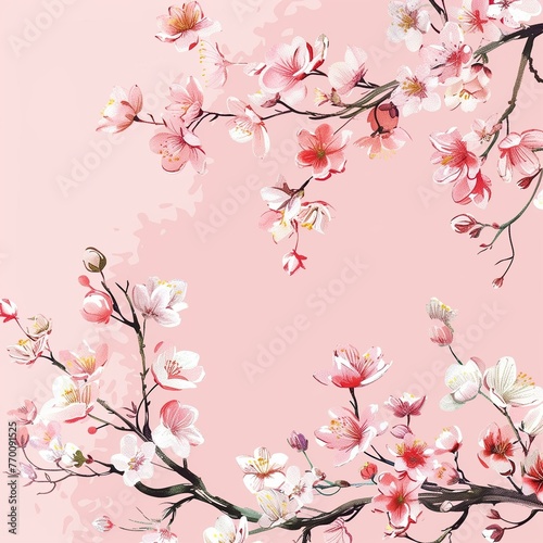 Elegant Spring Cherry Blossoms on Pastel Pink Background for Design