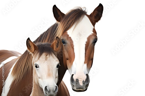 Mare and Foal Close-up with White Background