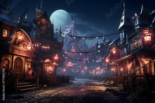 Night in the old town. Illustration on the theme of Halloween.