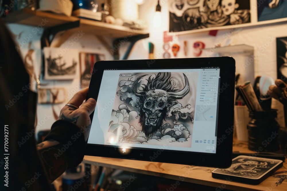 Digital Tablet with Tattoo Design