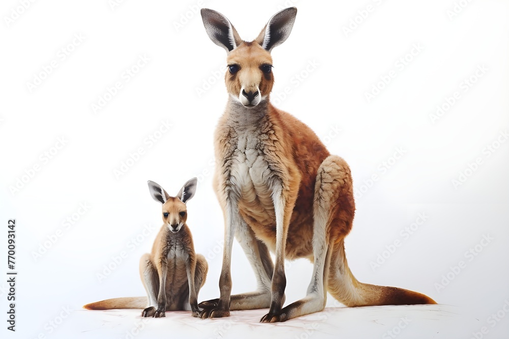 Kangaroo Mother and Joey on White Background Kangaroo Mother and Joey on White Background