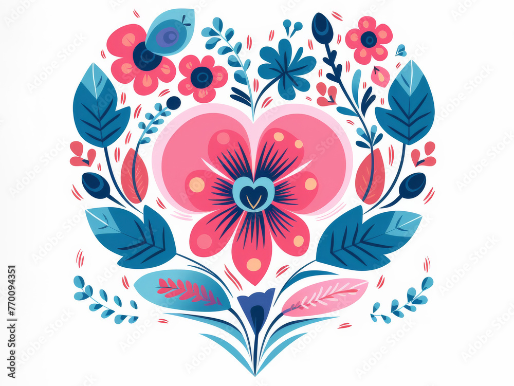 Illustration of heart from colorful mix of wildflowers. Ideal for summer or nature backgrounds - obrazy, fototapety, plakaty 