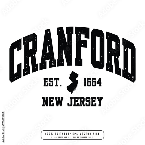 Cranford text effect vector. Editable college t-shirt design printable text effect vector