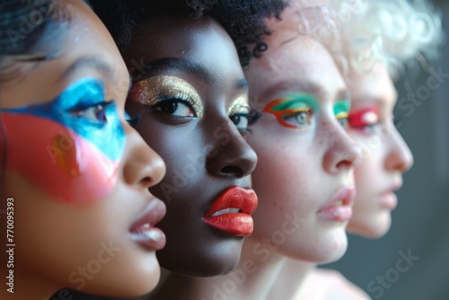 Vibrant Makeup Adorns Models at a Pride Parade Celebrating Queer Diversity