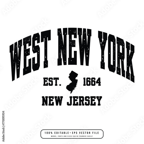 West New York text effect vector. Editable college t-shirt design printable text effect vector photo