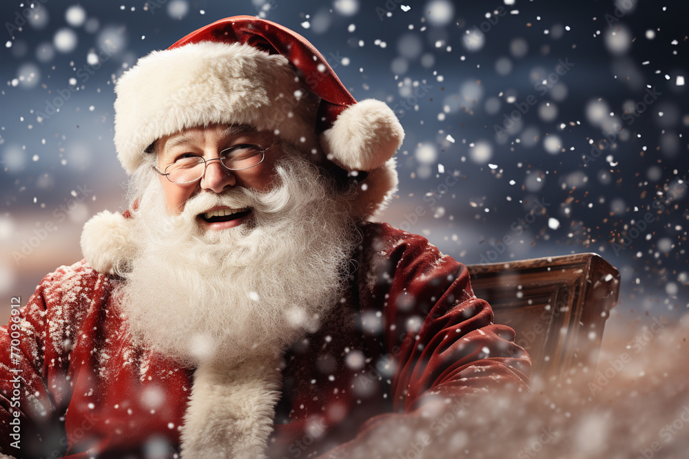 Santa Claus sitting on a bench in the park. Christmas background. Santa Claus sitting on a bench in the park. Christmas background.