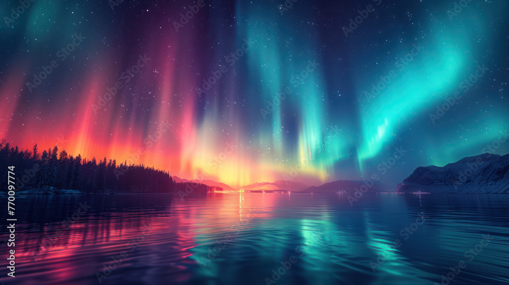 Aurora Borealis Reflecting in Water