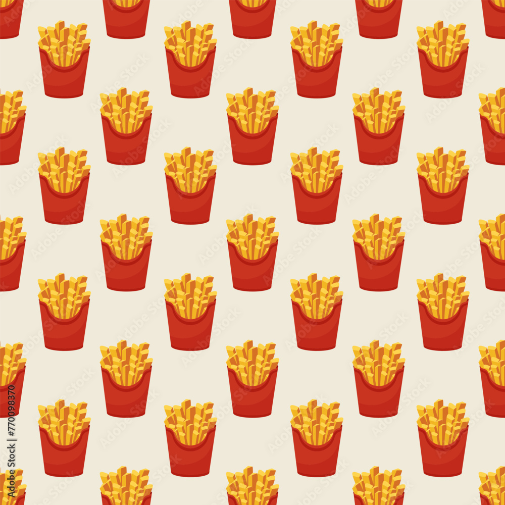 French fries seamless pattern. Fast food background. Vector illustration
