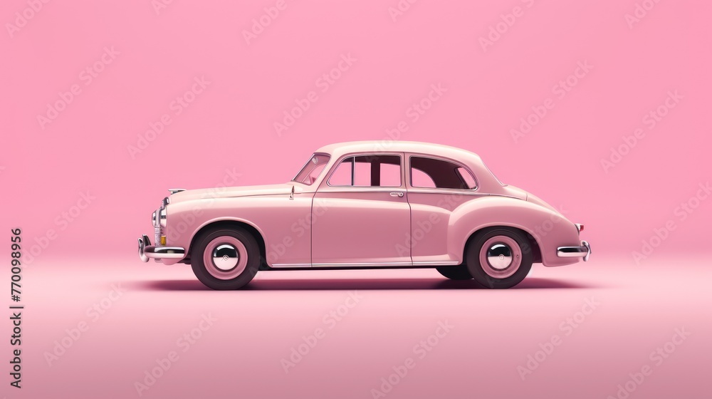 old pink car isolated on pink background