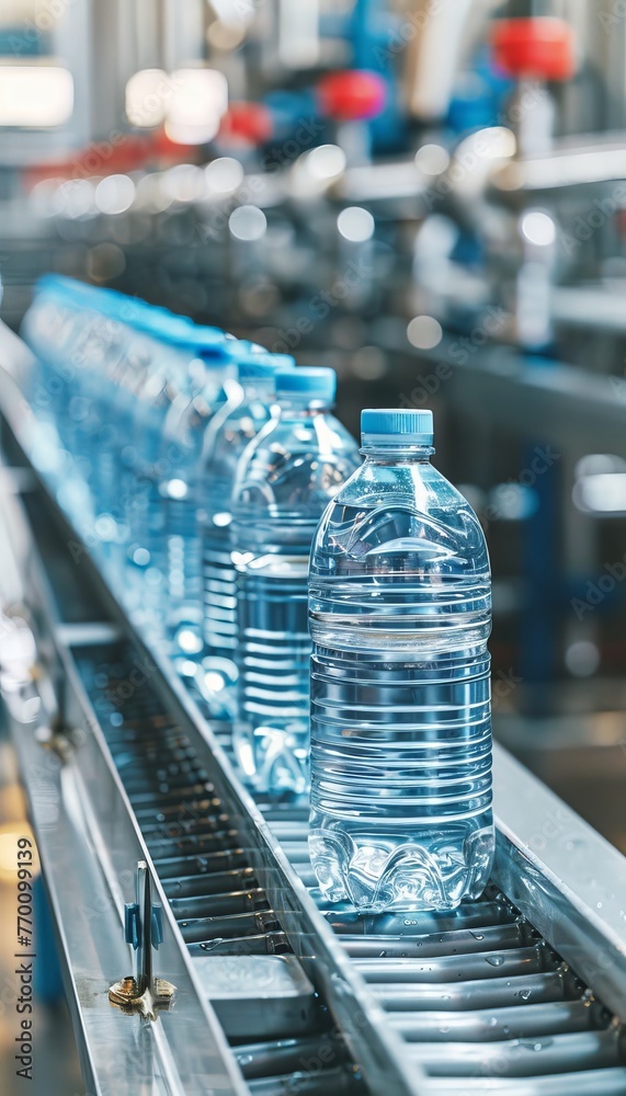 Purified water bottling in plastic containers at a hygienic and sterile production facility Purified water bottling in plastic containers at a hygienic and sterile production facility