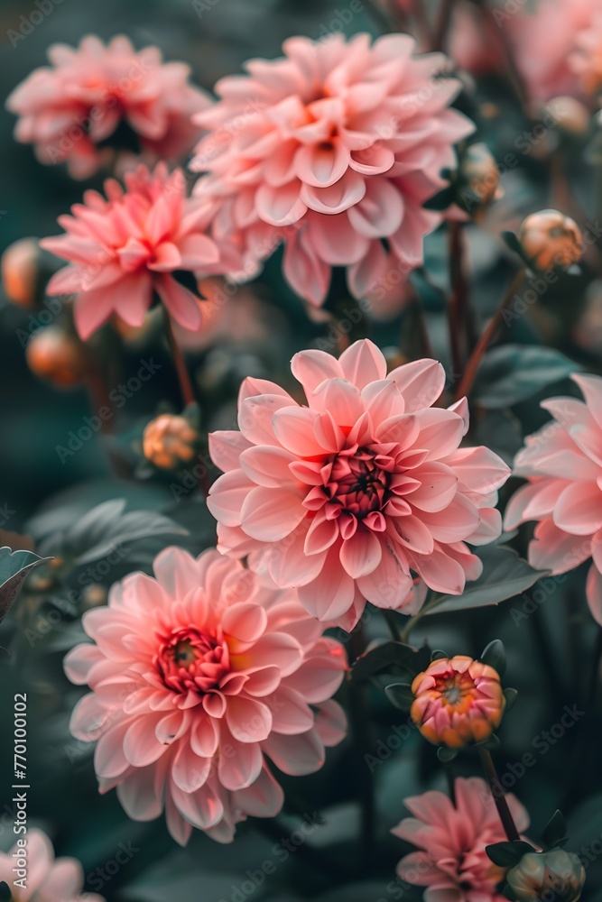 Beautiful pink dahlia flowers in nature close-up on green background. Beautiful pink dahlia flowers in nature close-up on green background.