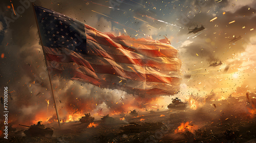  American flag waving majestically over a chaotic background