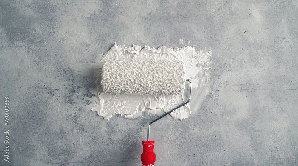 This image from above presents a paint roller leaving a textured white