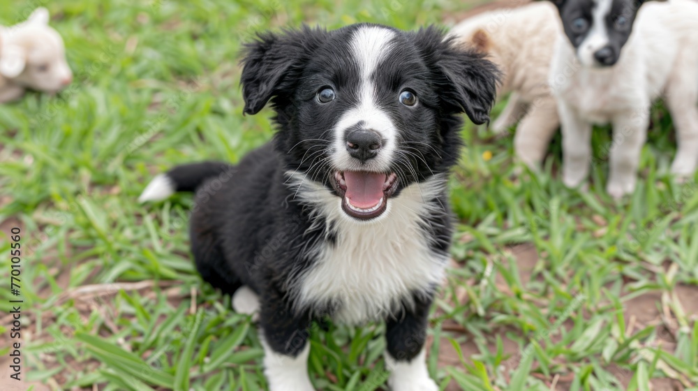 Border collie puppy herding in lush pasture, displaying intelligence and work ethic