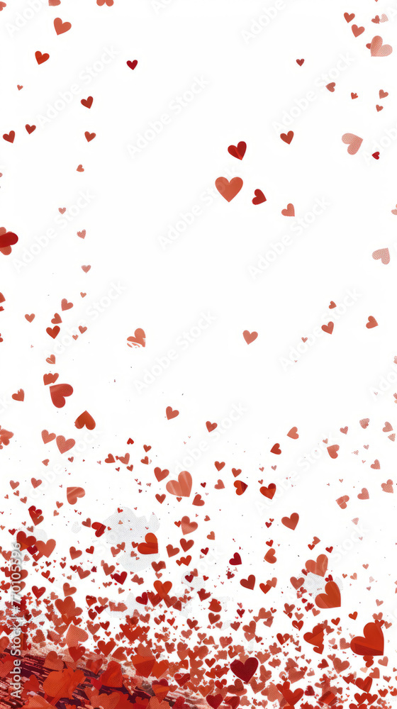 Cascading Hearts in Shades of Red on White Background