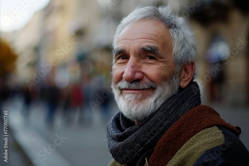 Portrait of a senior man on the street in Prague, Czech Republic