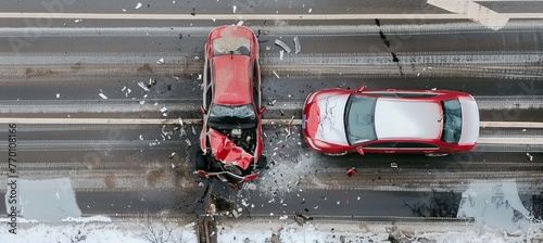 Top view car collision  high risk accident causing dangerous car crash on the road
