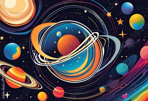 Vector Set of Colorful Planets. Space Background. Fantasy Planets