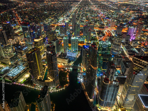 Downtown Miami  at night from air