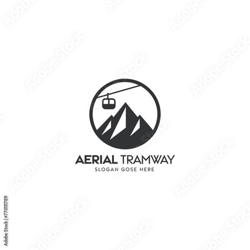 Aerial Tramway Emblem Featuring Mountain Design With Cable Car Illustration