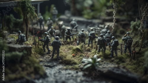 a scene with a bunch of miniature soldiers and greenery