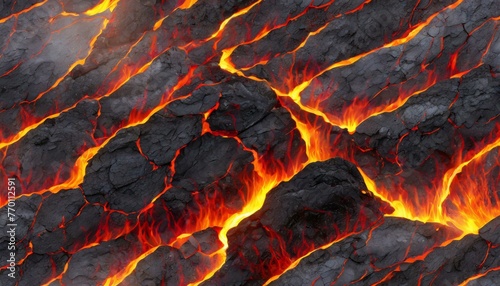 Lava texture fire background rock volcano magma molten hell hot flow flame pattern seamless.  photo