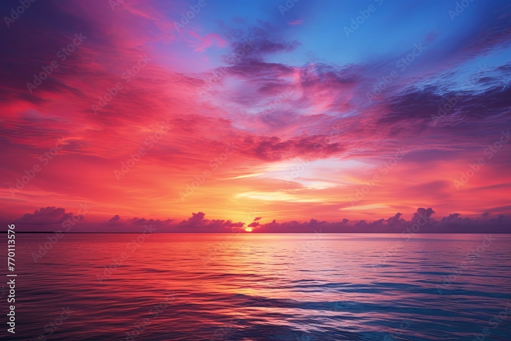 Obraz premium A Colorful Sunset Over the Ocean With Clouds