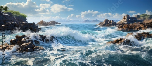 Beautiful seascape with waves and rocks generate by ai