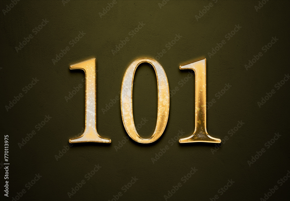 Old gold effect of 101 number with 3D glossy style Mockup. Old gold effect of 101 number with 3D glossy style Mockup.
