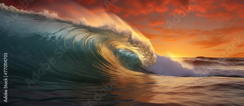 ocean wave at sunset time