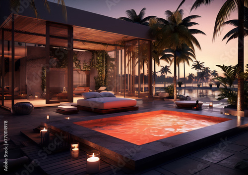 Luxury modern villa with pool and tropical garden © AbbasAmira
