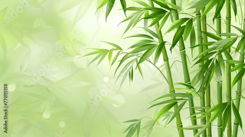 Tranquil bamboo forest and lush green meadow in soft natural light, artistically blurred