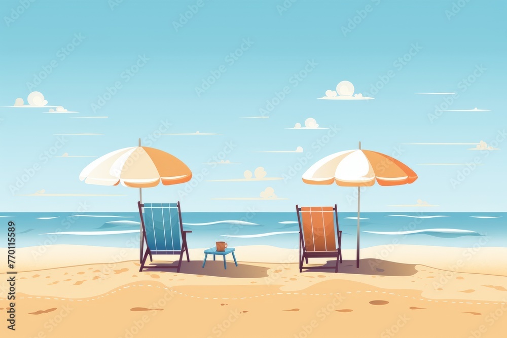 Chairs Under Umbrellas on a Beach