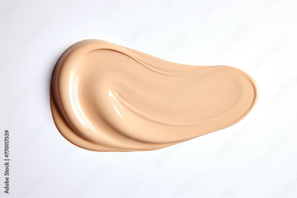A creamy swatch of makeup is elegantly smeared against a smooth, neutral-toned backdrop. A creamy swatch of makeup is elegantly smeared against a smooth, neutral-toned backdrop.