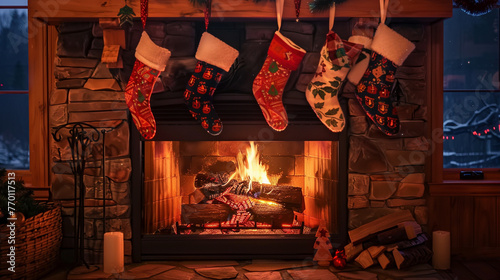 Cozy Fireplace with Hanging Stockings
