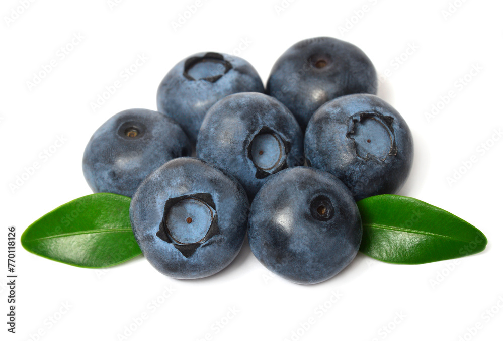 Blueberry macro with leaves isolated on white background Blueberry macro with leaves isolated on white background