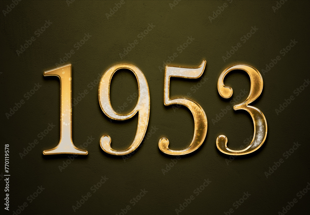 Old gold effect of 1953 number with 3D glossy style Mockup. Old gold effect of 1953 number with 3D glossy style Mockup.
