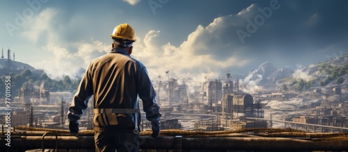 Builder at a construction site banner background