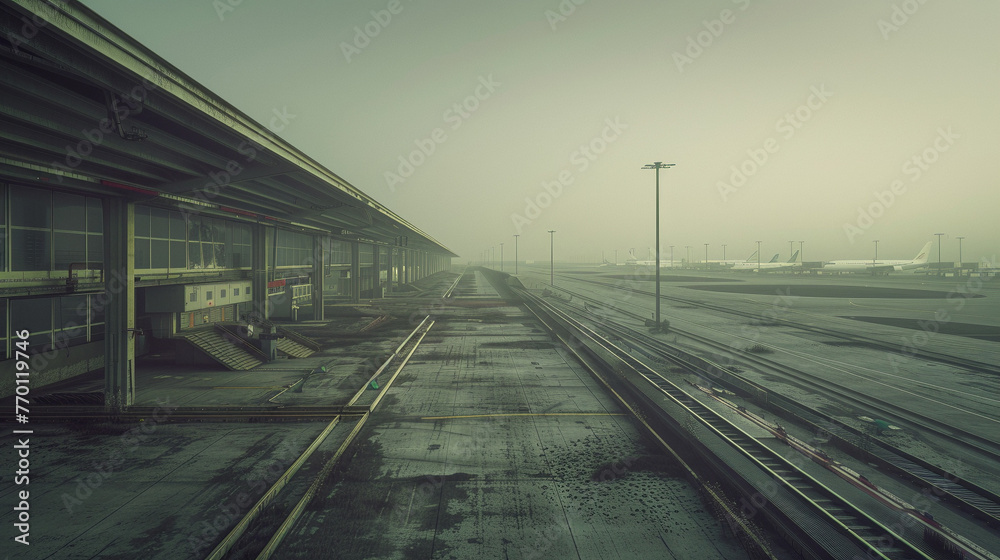 Naklejka premium Desolate Airports: Empty Terminals and Runways