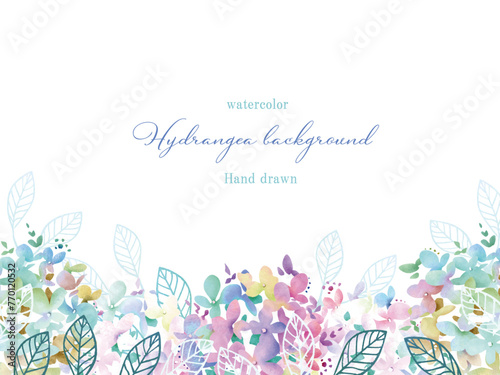 紫陽花, 花, 葉, 植物, ベクター, 水彩, フレーム, 背景, 梅雨, 北欧風, 手描き, イラスト