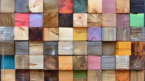 Colorful abstract wood texture with vibrant mosaic veneer tiles for unique background photo