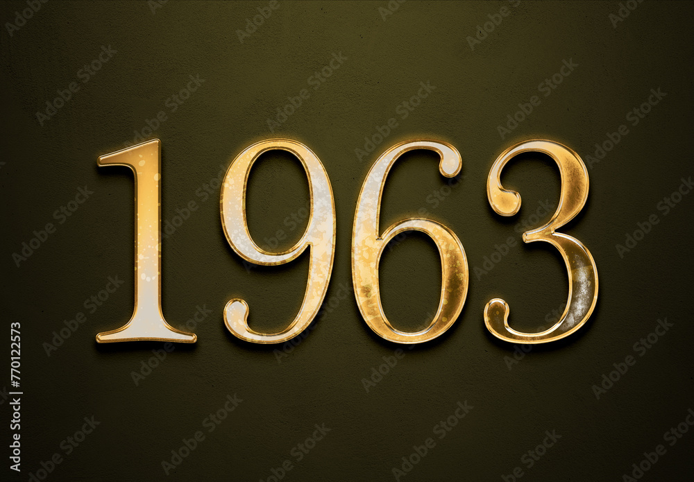 Old gold effect of 1963 number with 3D glossy style Mockup. Old gold effect of 1963 number with 3D glossy style Mockup.
