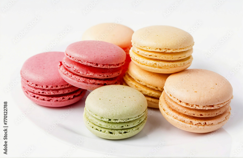 Macaroons in plate , cut out on white background Macaroons in plate , cut out on white background