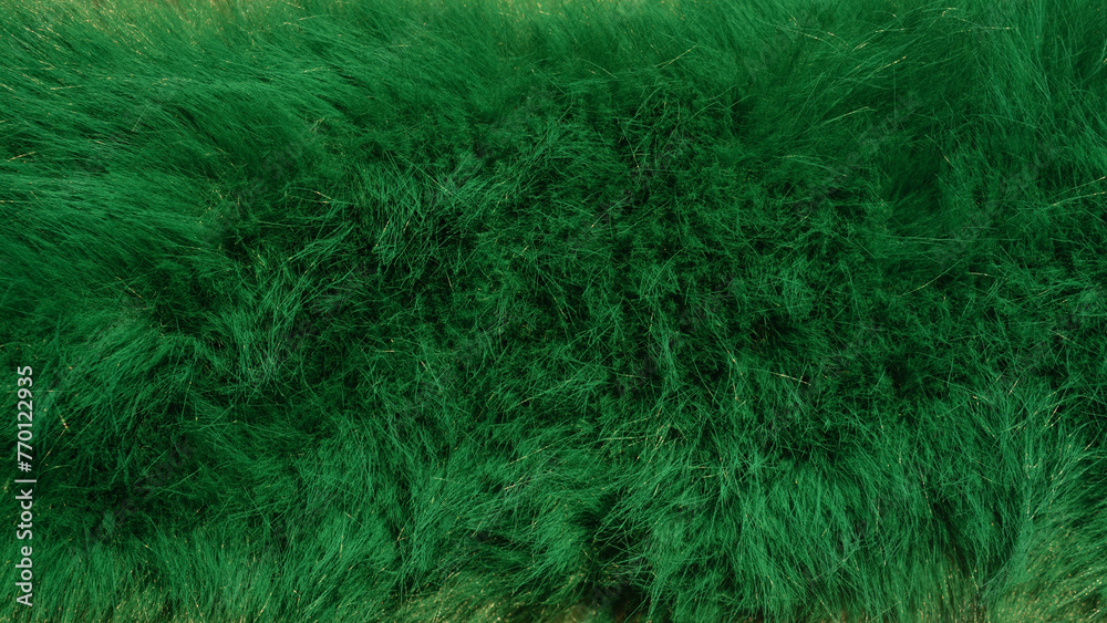 British racing green coloured soft faux fur. Fuzzy textile background. - obrazy, fototapety, plakaty 