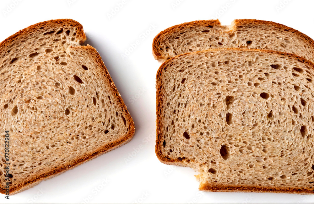 Whole wheat bread slices, cut out on white background