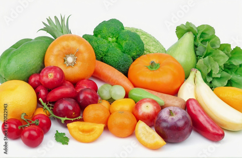 Vegetables and fruits, cut out on white background