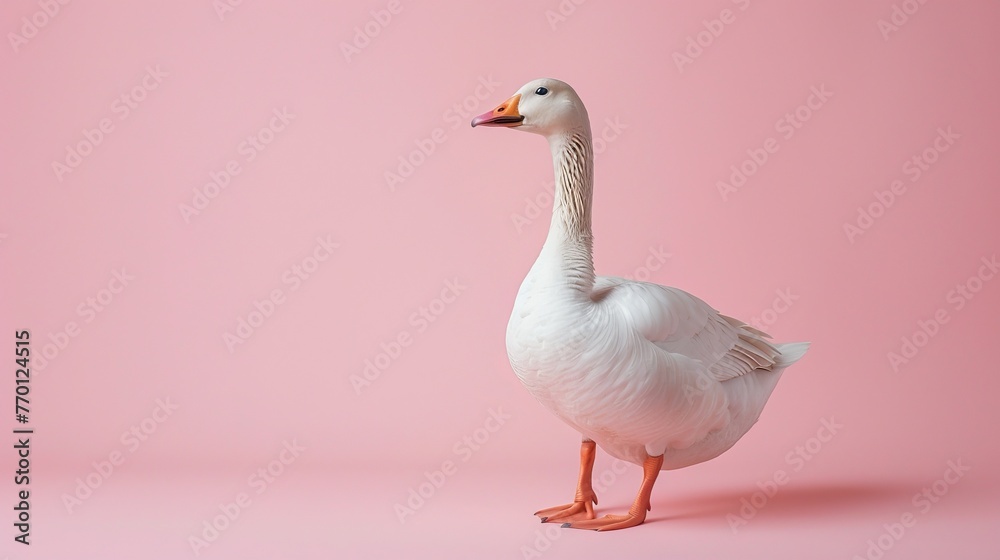 A goose on a pastel pink background A goose on a pastel pink background