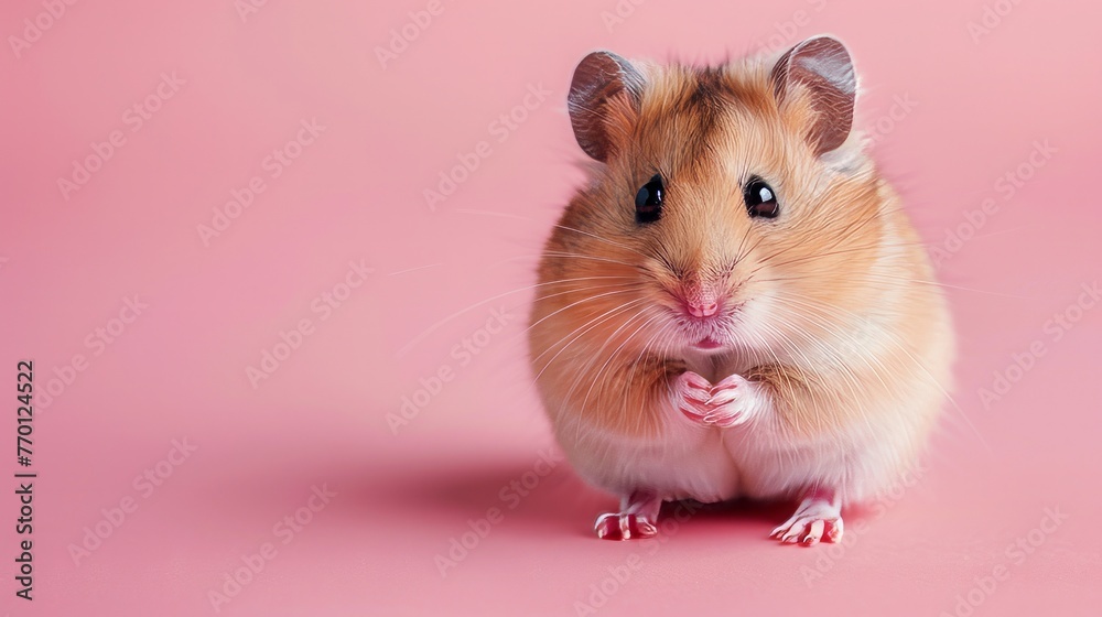A cute hamster on a pastel pink background