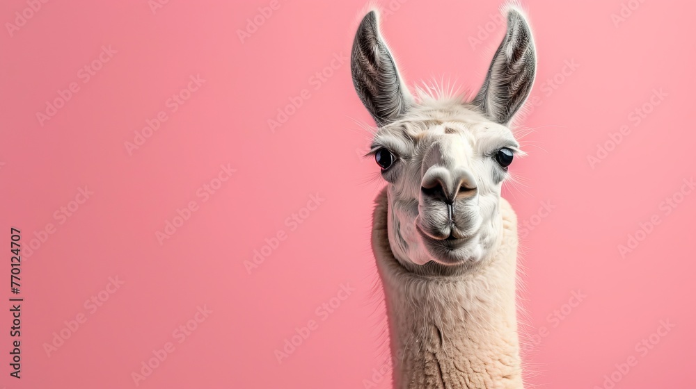 Obraz premium Llama on a pastel pink background
