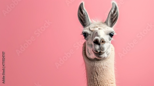 Llama on a pastel pink background